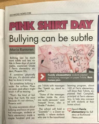 February 2021 - Pink Shirt Day and SEL